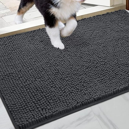 HOMEIDEAS Doormat Indoor Entrance, 36"x24", Highly Absorbent Chenille Muddy Dog Washable Non Slip Front Welcome Door Floor Mat for Entryway, Dark Gray