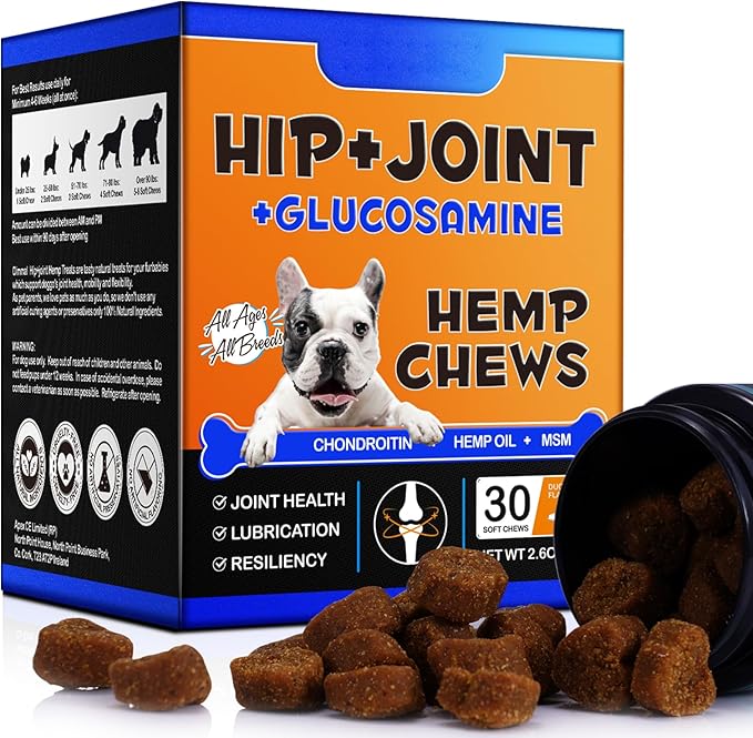 Hip and Joint Supplements Chews for Dogs, 30PCS Hip & Joint Care Tablets with Glucosamine, Chondroitin, Green-Lipped Mussels and Vitamins for Dog Joint Care (Duck Flavor)