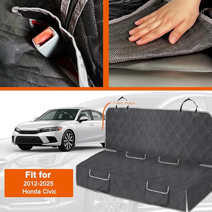 Dog Car Seat Cover Compatible with Honda Civic 2012-2025, Waterproof Pet Bench Seat Cover for Back Seat, 600D Heavy Duty Scratch Proof Nonslip Truck Seat Covers for Dogs