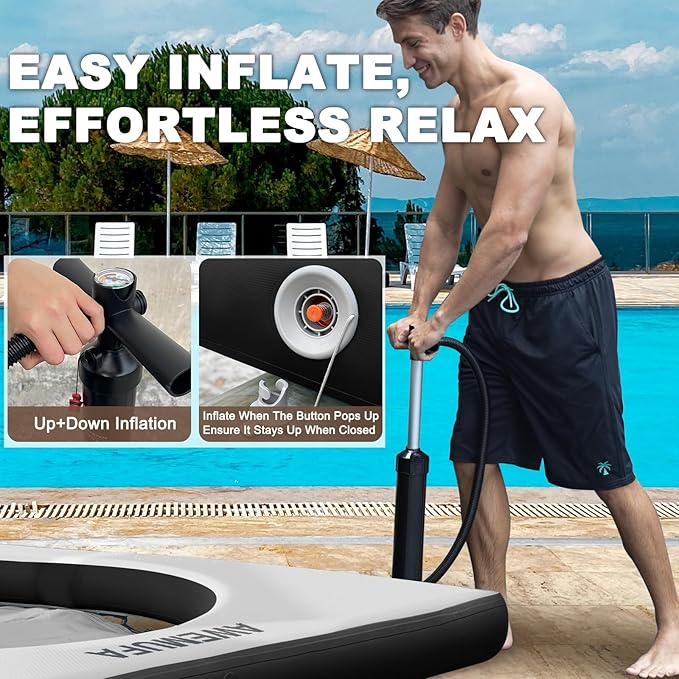 Inflatable Dock Floating Platform with Mesh, Heavy Duty Water Hammock Floats Floating Ring, Tanning Pool Hammock Inflatable Raft Mat Lake Floats for Adults Ocean