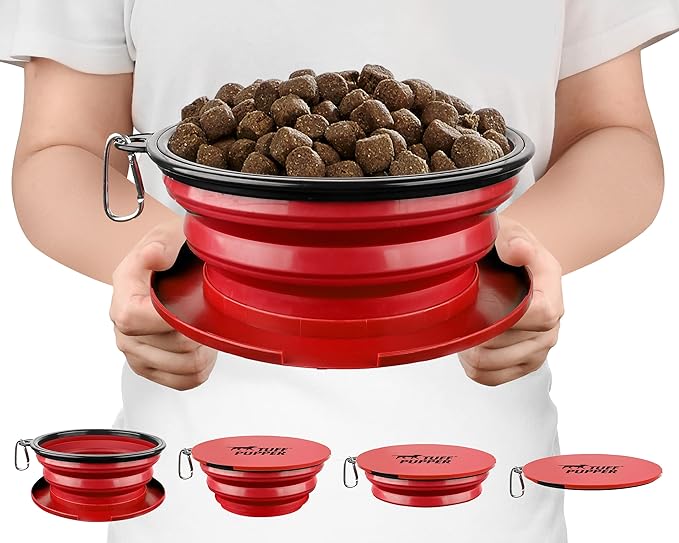 Tuff Pupper SuperBigSlurp Collapsible Dog Bowls | Extra Large Capacity | Portable, Food Safe, Odorless | Non-Toxic Silicone [ Red Bowl 60oz]