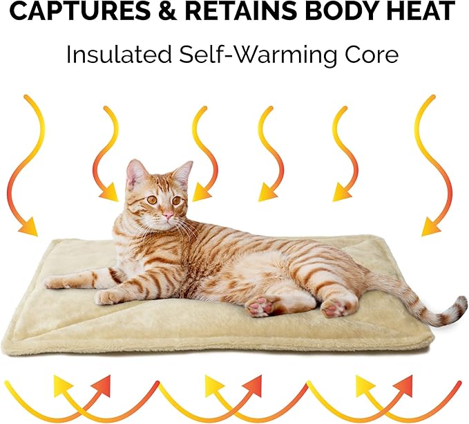 Furhaven ThermaNAP Self-Warming Cat Bed for Indoor Cats & Small Dogs, Washable & Reflects Body Heat - Quilted Faux Fur Reflective Bed Mat - Cream, Small