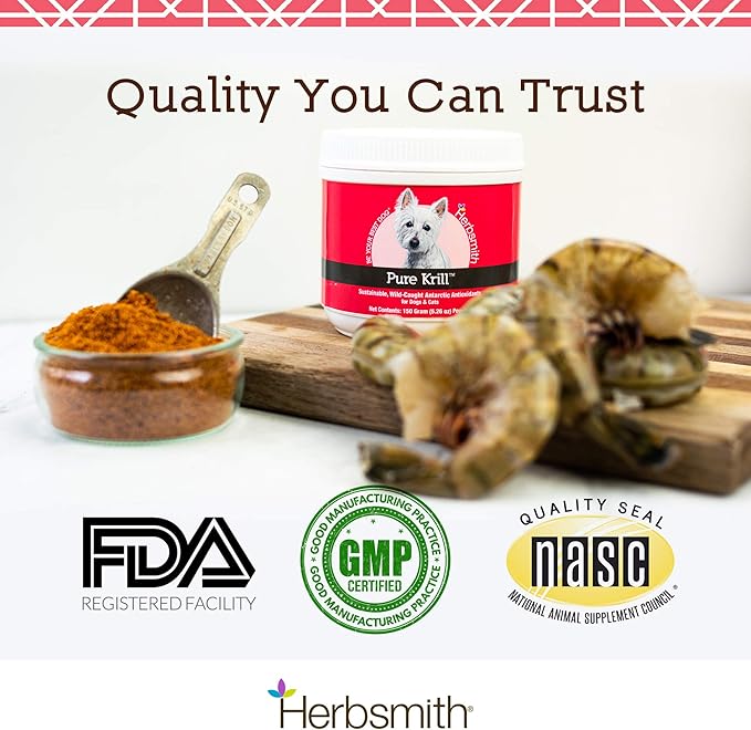 Herbsmith Pure Krill - Wild-Caught Antarctic Krill - Just 1 Ingredient - Astaxanthin for Dogs - Ready-to-Use Omega 3s – Alternative to Krill Oil for Dogs - 400g