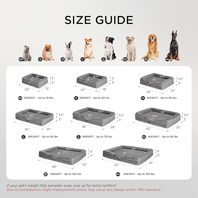 Bedsure Orthopedic Dog Beds for Small Dogs - Washable Small Dog Cat Bed Waterproof, Comfort Pet Couch Sofa with Washable Removable Cover, Pets Bed with Nonskid Bottom, Grey, 24"