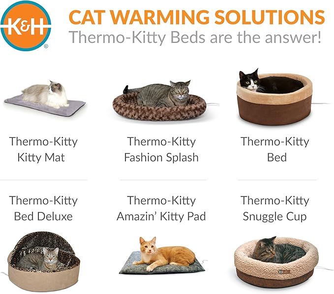 K&H Pet Products Heated Cat Bed Pad for Indoor Cats, Thermo-Kitty Mat Calming Warm Pet Heating Pad for Inside Pets, Machine Washable, Waterproof Heater, Safety Listed - 12.5 X 25in Mocha/Tan