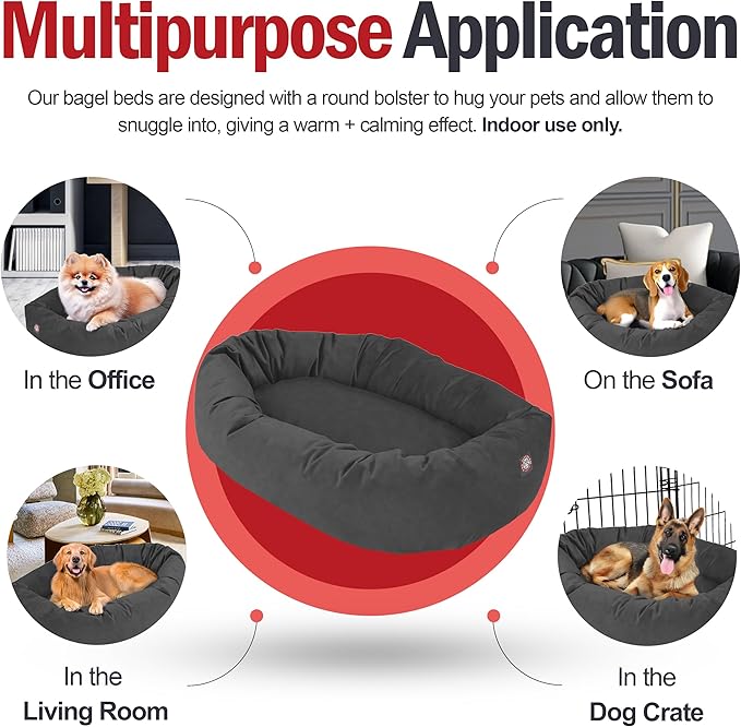 Majestic Pet 24 Inch Suede Shredded Memory Foam Mix Calming Small Dog Bed Washable 24 x 19 x 7 (Inch) - Cozy Soft Round Donut Dog Bed with Spine for Head Support - Pet Bed Gray