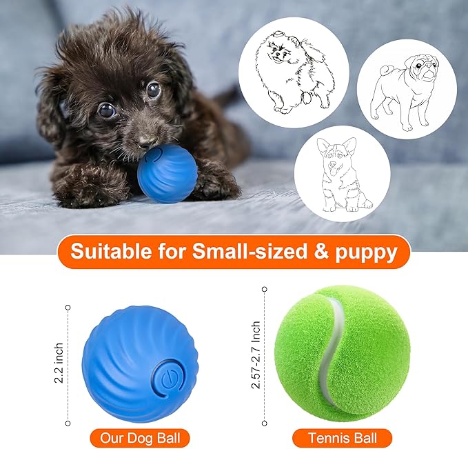 Smart Interactive Dog Toy Ball, Active Rolling Wicked Ball with Automatic Bouncing and Rotating for Puppy/Small Dogs Durable, Chewable, USB Recharger and Fun Gift Toy to Dog (Medium)
