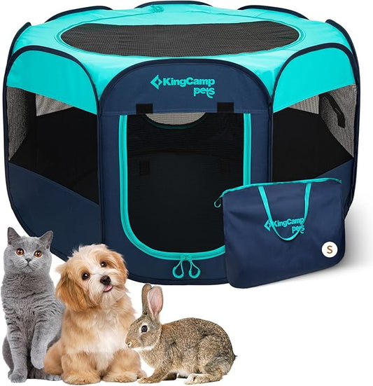 KingCamp Dog Playpen, Portable Foldable Cat Kitten Puppy Tent Crates 29"/36"/50" Pop Up Pet Playpen with Zippered Bottom & Cover for Indoor Outdoor Use (Small, Green)