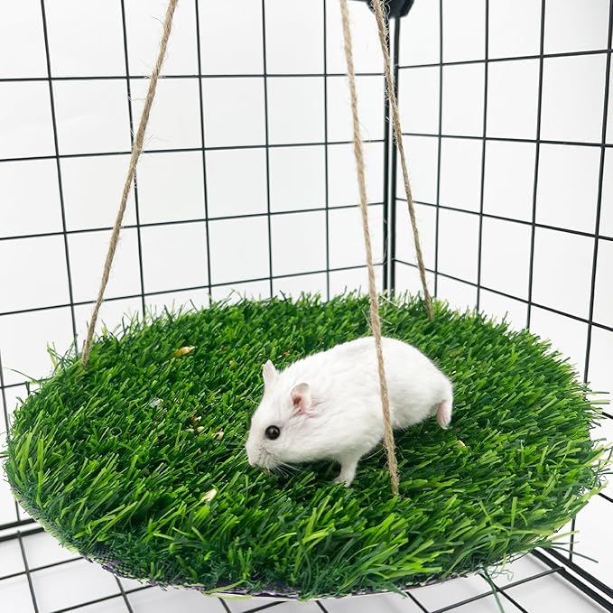 FlidRunest Hamster Foraging Grass Puzzle Hammock Swing, Small Pet Simulation Slow Feeder Mat, Washable Hanging Enrichment Activity for Bunny Guinea Pigs Hedgehog