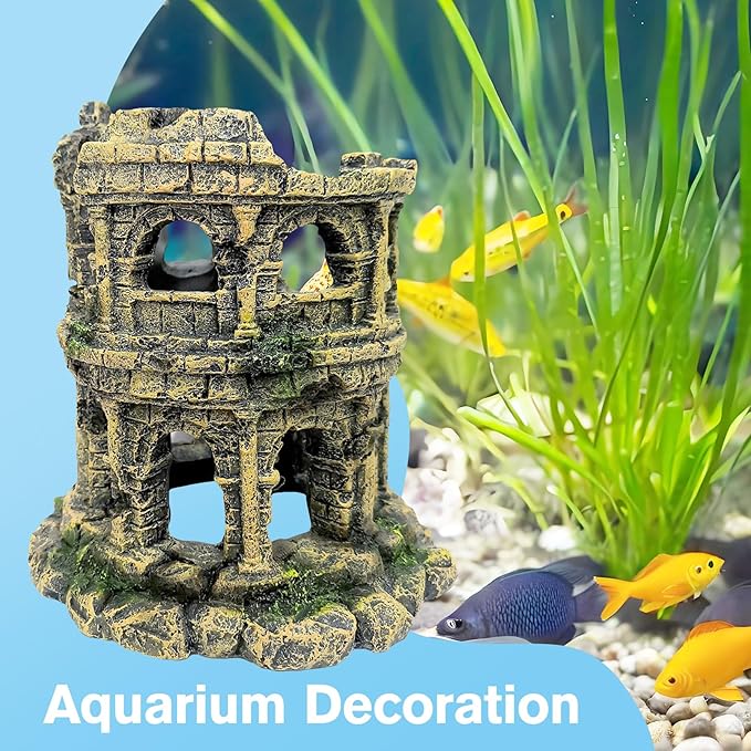 Hamiledyi Aquarium Antique Roman Column Ruins European Castle Stone Cave Decorations Fish Tank Artificial Resin Ornaments Large Landscaping for Betta Hide Play