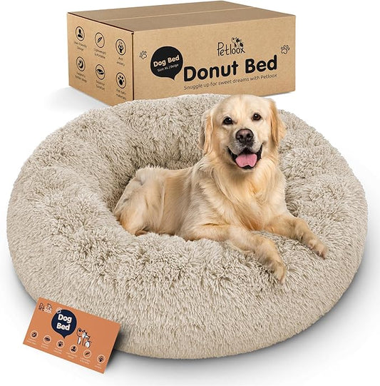 Donut Dog Bed - Premium Comfort for Anxiety Relief - Fluffy & Calming Design with Ultra-Plush Support | Cozy Round Dog Bed with Super Soft Circle Style (Size XL Beige)