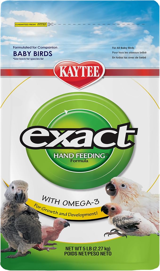 Kaytee Exact Hand Feeding Pet Bird Baby Food For Parrots, Parakeets, Lovebirds, Cockatiels, Conures, Cockatoos, and Macaws, 5 Pound
