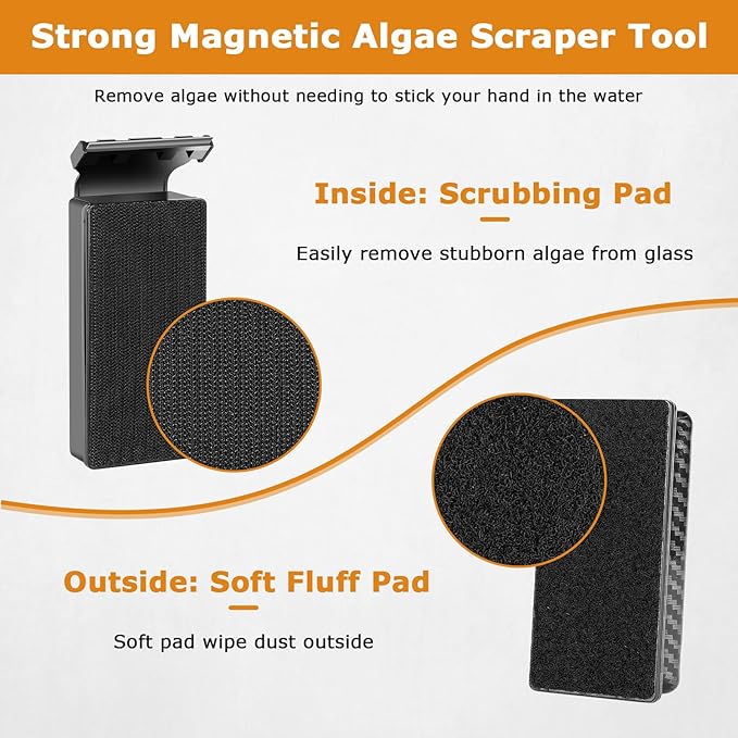 hygger Magnetic Fish Tank Cleaner, Aquarium Glass Cleaner with 2 Detachable Algae Scraper Blade, Floating Scrubber Brush for 2/5"-3/5" Glass/Acrylic Thick Tank, Strong Magnet Algae Remove Tool, L