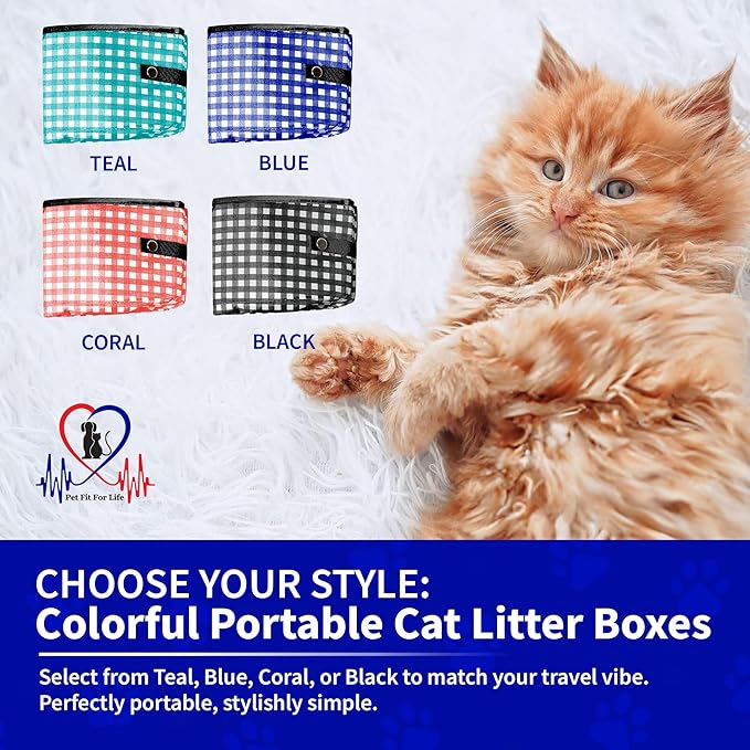 Pet Fit For Life - Vibrant Collapsible Travel Cat Litter Box - Portable, Foldable, Compact Design with Bonus Water Bowl - Ideal for Car & Camping - Reusable, Cats Safe - Coral, (16"x12"x5")