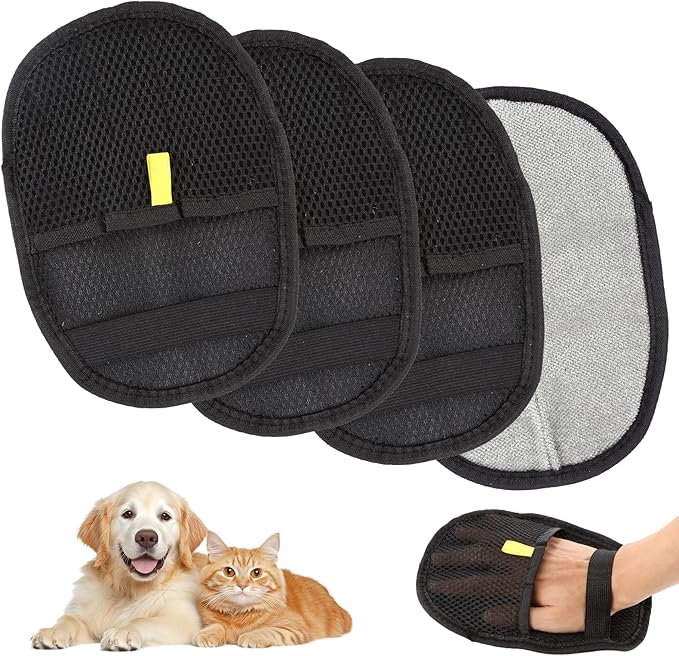 4 Pcs Pet Hair Remover Electrostatic Gloves, Upgrade Static Removal Gloves for Pet Hair, Reusable Multifunctional for Couch, Furniture, Carpet, Car Seat, Massage of Dogs and Cats