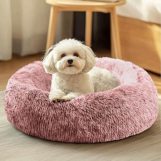 JOLLYVOGUE Dog & Cat Bed, Calming Anti-Anxiety Pet Bed for Small Dogs, Fluffy Donut Cushion for Small and Medium Pets (20")
