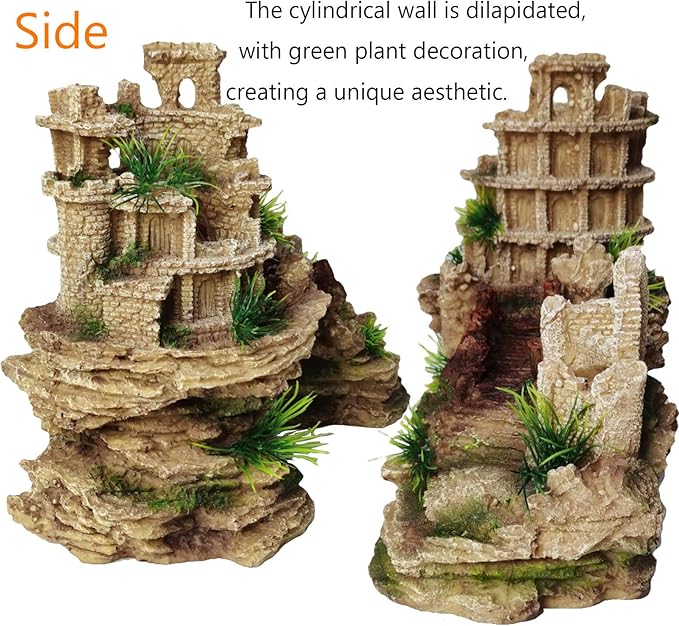 Hamiledyi Aquarium Antique Roman Column Castle Stone Cave Decorations, Fish Tank Artificial Resin Ruins European Ornaments, Large Landscaping for Betta Hide Play