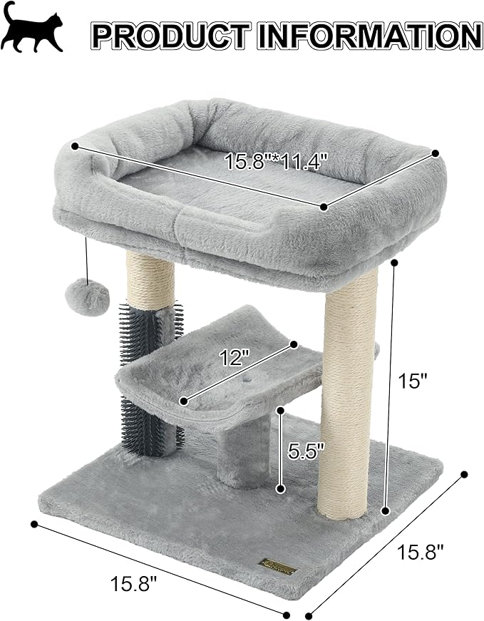 Hoopet cat Tree Tower,cat Scratching Post for Indoor Cats,Featuring with Super Cozy Perch,Cat Self Groomer and Interactive Dangling Ball Great for Kittens and Cats