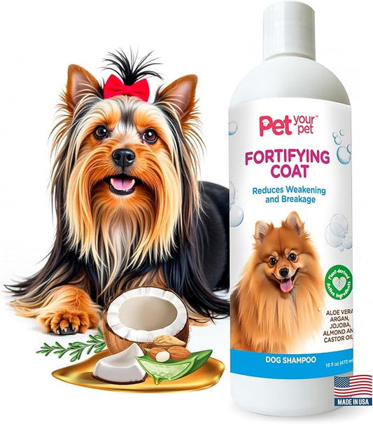 Natural Dog Shampoo for Coat Strength – Fortifying Formula with Argan, Jojoba Oil & Aloe Vera – Deodorizing & Moisturizing Grooming Wash for Shedding & Sensitive Skin - 16 oz