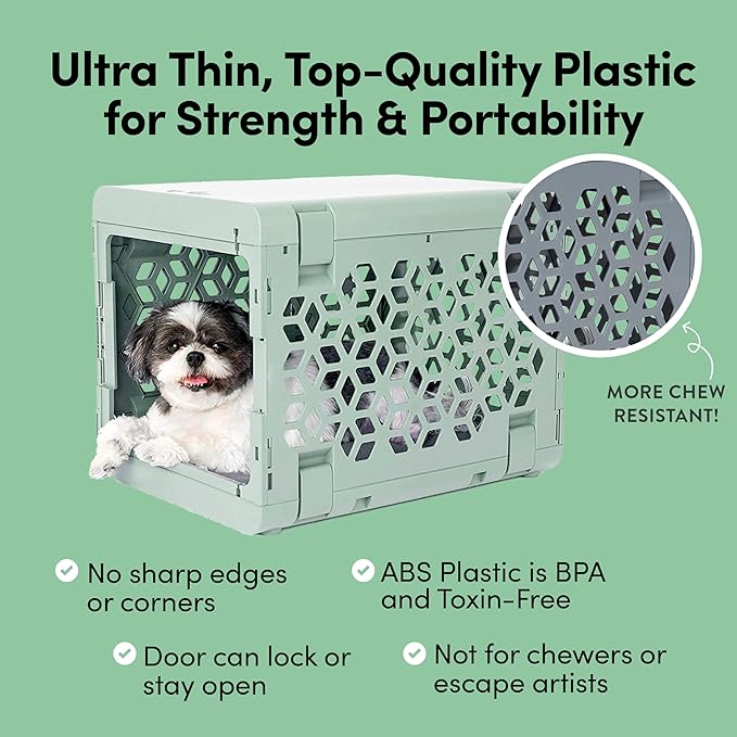 KindTail PAWD Collapsible Puppy and Dog Crate + Washable Bed - Stylish Pet Kennel with Comfortable Pad - Safe Indoor Set - Lightweight, Compact & Portable for Travel - Small White