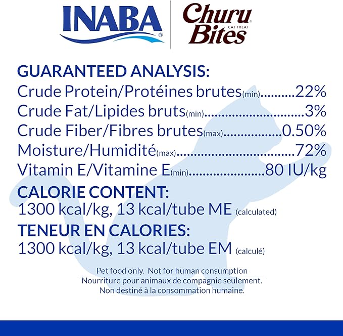 Inaba Churu Bites for Cats, Soft Baked Chicken Churu Filled Cat Treats with Vitamin E, 0.35 Ounces Each Tube, 24 Tubes Total (3 per Pack), Tuna with Salmon Recipe