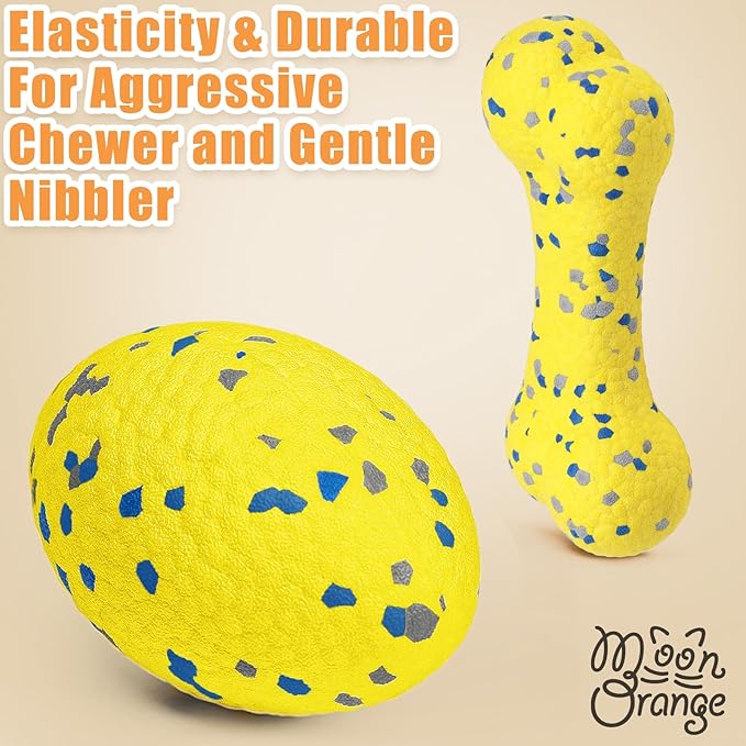 2Pcs Upgrade Bone Dog Balls+Rugby Dogs Toys for Aggressive Chewers, Indestructible Tennis Balls for Dogs (Yellow)