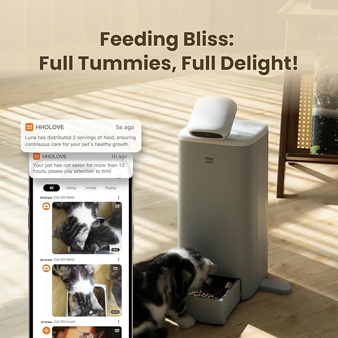 Automatic Cat Feeder with Camera 360°, 2K HD Video with Night Vision & 2-Way Audio, 5G Cat Food Dispenser with Low Food Sensor, Record Lovely Moments, O Sitter VIP Version