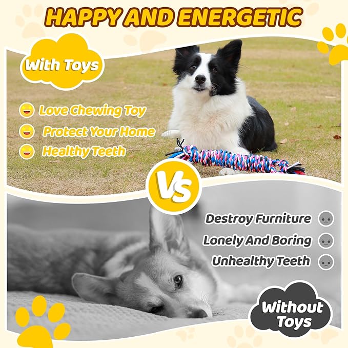 11 Pack Various Heavy Duty Dog Rope Toys for Large & Medium Dogs Teething, Entertainment & Interaction, Chew Toys with Rope, Training Balls and Dog Squeaky Toys