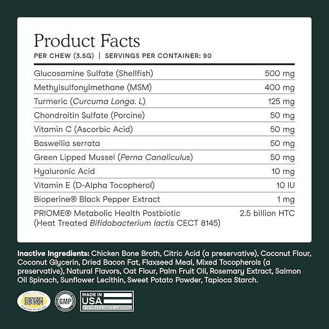 Fera Pets Hip & Joint Supplement for Dogs with Glucosamine, Postbiotics, & Green Lipped Mussel - Supports Healthy Joints and Weight Management - 90 Soft Chews