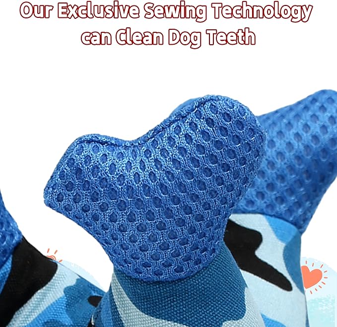 Dog Chew Squeaky Toys, Dog Teeth Cleaning Toy, Tug of War, Stuffed Jack Bone Toy with Squeakers, Interactive Toy for Small Medium Large Dogs,Blue