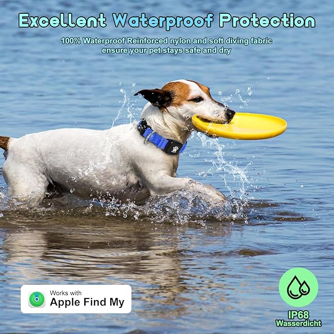 GPS Dog Collar Tracker 2-in-1,Reflective Waterproof Adjustable Pet Collar,iOS-Only,Ideal for Dog Tracking pet Tracker,for Small to Large Dogs,Real-Time Tracking,No Monthly Fees(Blue,Large)