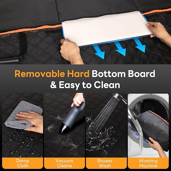 Back Seat Extender for Dogs,Hard Bottom,Waterproof Dog Car Seat Cover for Back Seat Holds 450 lbs - Detachable, Scratch-Proof and Anti-Slip Dog Hammock for Cars, SUVs and Trucks, Bk+ORG