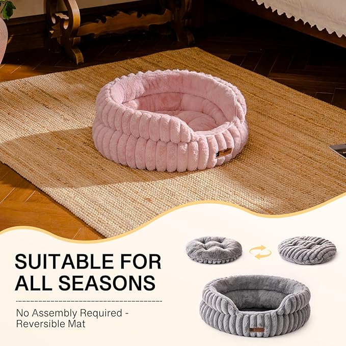 MEWOOFUN Washable Small Dog Bed, Cat Beds for Indoor Cats with Anti-Slip Bottom, Round Pet Bed for Puppy and Kitten (Pink, 24"x24"x9")