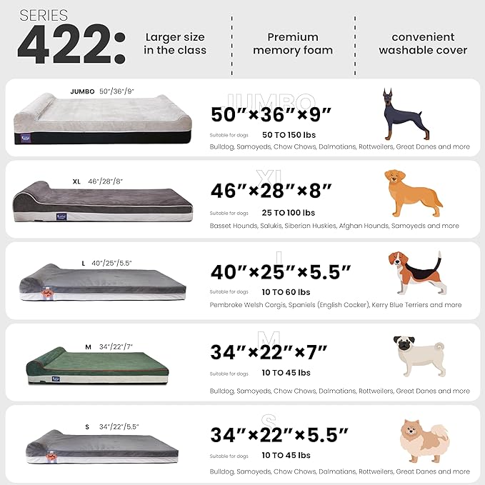 Laifug Orthopedic Memory Foam Dog Bed with Pillow and Durable Water Proof Liner & Removable Washable Cover & Smart Design Medium (34"x22"x5.5"), Grey