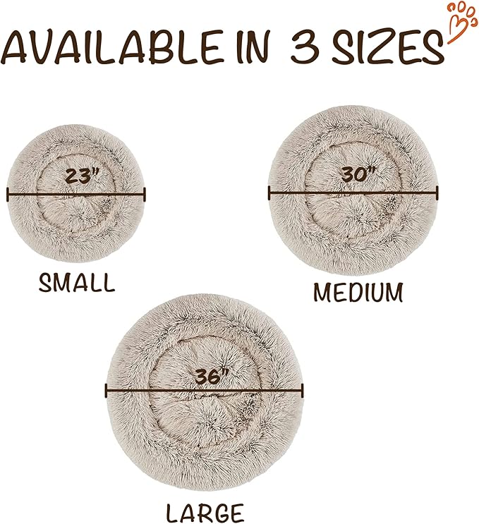 Friends Forever Donut Dog Bed Faux Fur Fluffy Calming Sofa For Medium Dogs, Soft & Plush Anti Anxiety Pet Couch For Dogs, Machine Washable Coco Pet Bed with Non-Slip Bottom, 30"x30"x7" Tan