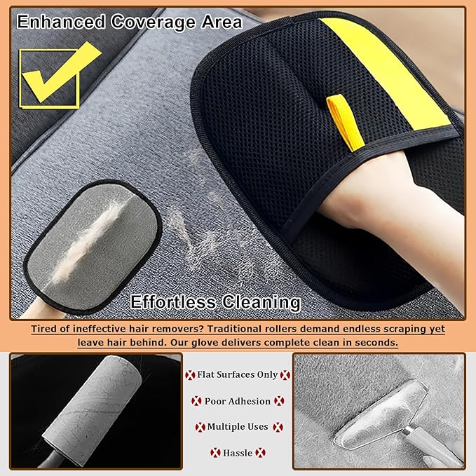 2025 Upgraded Pet Hair Remover Glove for Cats & Dogs, 3 PCS Electrostatic Gloves Pet Hair Removal, Reusable Pet Hair Removal Glove, Efficient Pet Grooming Gloves