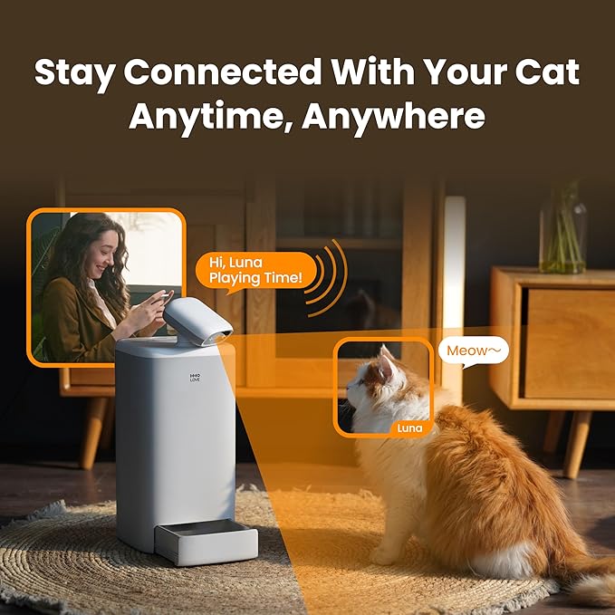 Automatic Cat Feeder with Camera 360°, 2K HD Video with Night Vision & 2-Way Audio, 5G Cat Food Dispenser with Low Food Sensor, Record Lovely Moments, O Sitter VIP Version