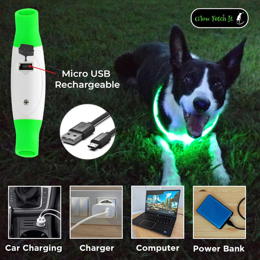 LED Dog Collar, Waterproof Light Up Dog Collar Rechargeable, Dog Safety Necklace for Night Walking, Adjustable Cut-to-Fit Silicone Collar Small Medium Large Dog 27.5” Cuttable (Green)