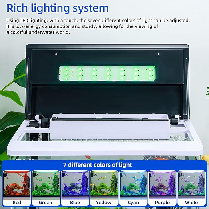 High-Transparency Fish Tanks, Betta and Goldfish Tanks with Filter, Light, Seven-Color LED, Integrated Oxygenation, Filtration, and Circulation, and Aquarium Starter Kits (11 Gallon)