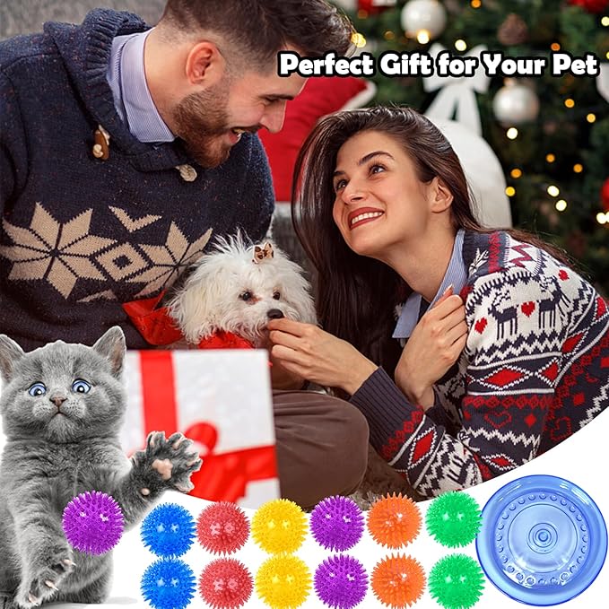 12 Pack Squeaky Dog Toys,2.5" Spiky Dog Balls,TPR Rubber Puppy Toys for Aggressive Chewers,Puppy Chew Toys Cleans Teeth and Gum Health,Squeaky Dog Balls for Small Medium Large Pet Dog Toys