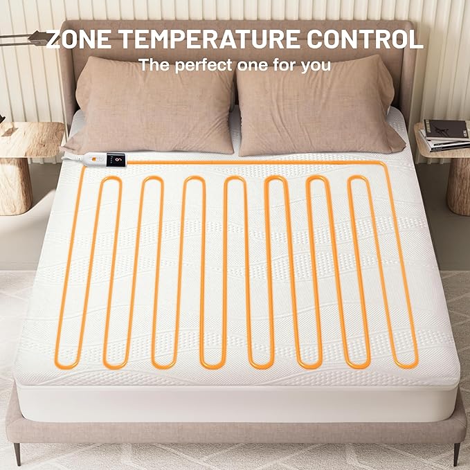 Heated Mattress Pad Full Size-Single Controller Electric Mattress Pad with Deep Pocket,6 Heat Settings & 2-10 Auto Shut Off Electric Bed Warmer,ETL Certified,Machine Washable,(White)
