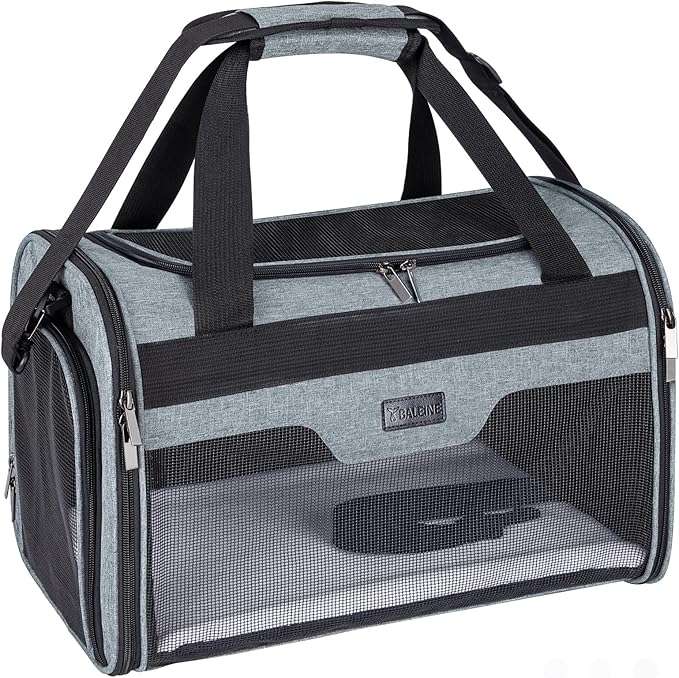 BALEINE Cat Carrier, Puppy Dog Carrier for Small Medium Pets Up to 22 Lbs, Soft-Sided Dog Travel Bag with Safety Zippers, Collapsible Pet Carrying Case (Gray, XL, 19"x12"x12")