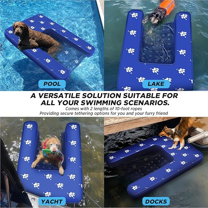 Inflatable Dock Platform with Electric Pump, Dog Boat Ramp Floating Non-Slip Oxford and PVC with Water Ramp for Dogs Pool, Dock, Lake with Traction Rope Blue (4.7ft x 3ft x 6in)
