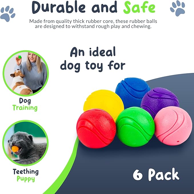 SuperFetch Dog Balls 1.5 Inch - Squeaky Dog Toys for Small Dogs and Puppies - Rubber Balls for Fetch, Training, Teething, Boredom and Solo Play - 6 Pack
