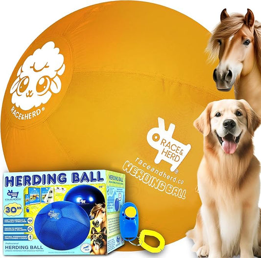 Race&Herd 30" Original XXL Herding Ball for Dogs - Giant Herding Dog Ball Australian Shepherds, Herding Toys, Dog Training Toy for Large Breeds, Dog Toy for Outdoor Play (Large Dogs/Horses, Yellow)