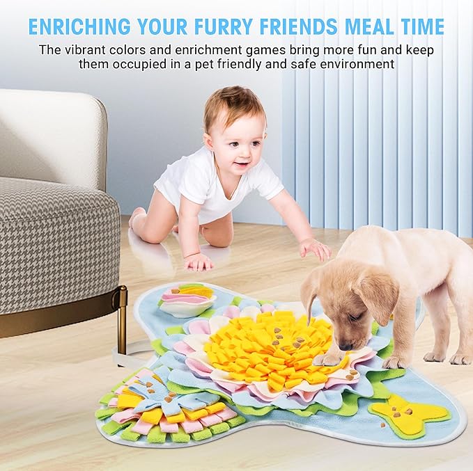 Snuffle Mat for Dogs Interactive Sniff Mat Slow Feeding and Keep Busy Snuffle Toys for Foraging Skill Development Anxiety Relief and Mental Stimulation, Machine Washable