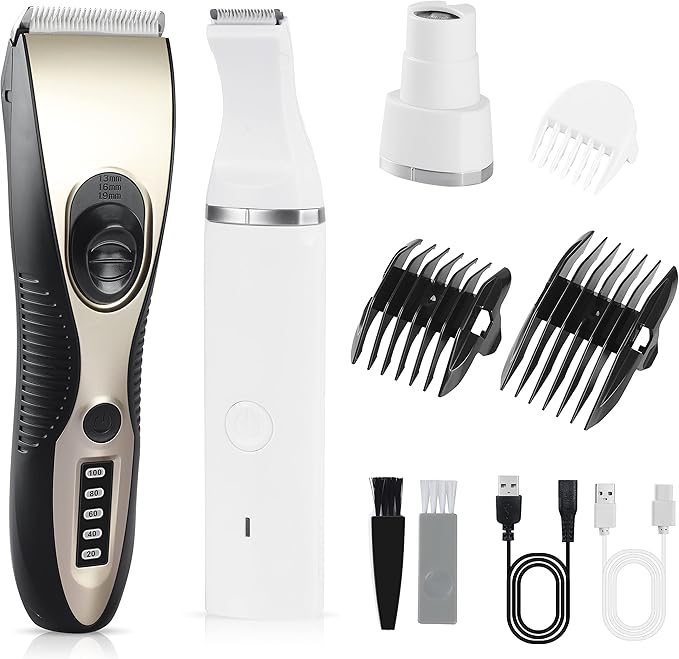 FERRISA 3 in 1 Dog Grooming Kit, Low Noise Rechargeable Dog Clippers for Grooming, Nail Trimmers for Small Dogs, Cordless Small Pet Grooming Clippers for Paws, Eyes, Ears, Face, Rump