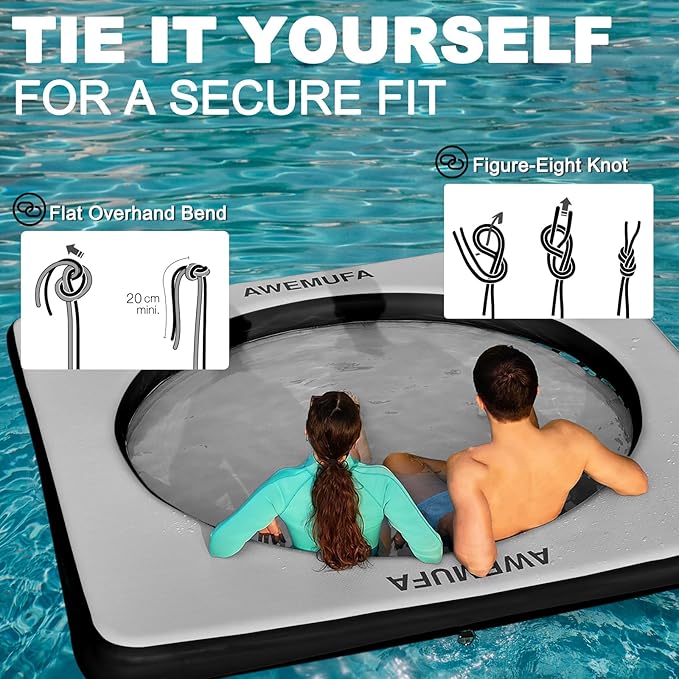 Inflatable Dock Floating Platform with Mesh, Heavy Duty Water Hammock Floats Floating Ring, Tanning Pool Hammock Inflatable Raft Mat Lake Floats for Adults Ocean