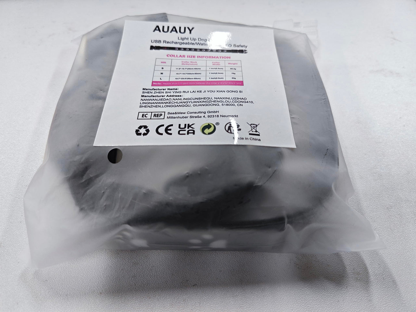 AUAUY Light Up Dog Collar, LED Dog Collar Light USB Rechargeable, Waterproof Flashing PVC Leather Adjustable Glowing Super Bright Dog Light Up Collar for The Dark for Small Medium Large Dogs (Pink-S)