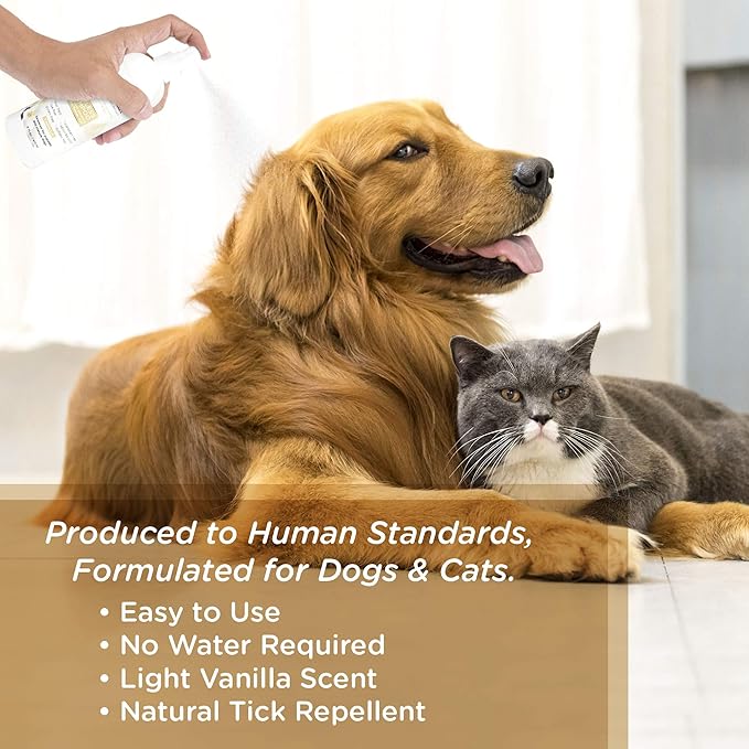 Lillian Ruff Waterless No-Rinse Dog Dry Shampoo Spray with Hydrating Essential Oils - pH-Balanced Dry Shampoo for Dogs - Clean, Condition, Detangle & Deodorize Dry, Sensitive Skin (Vanilla)